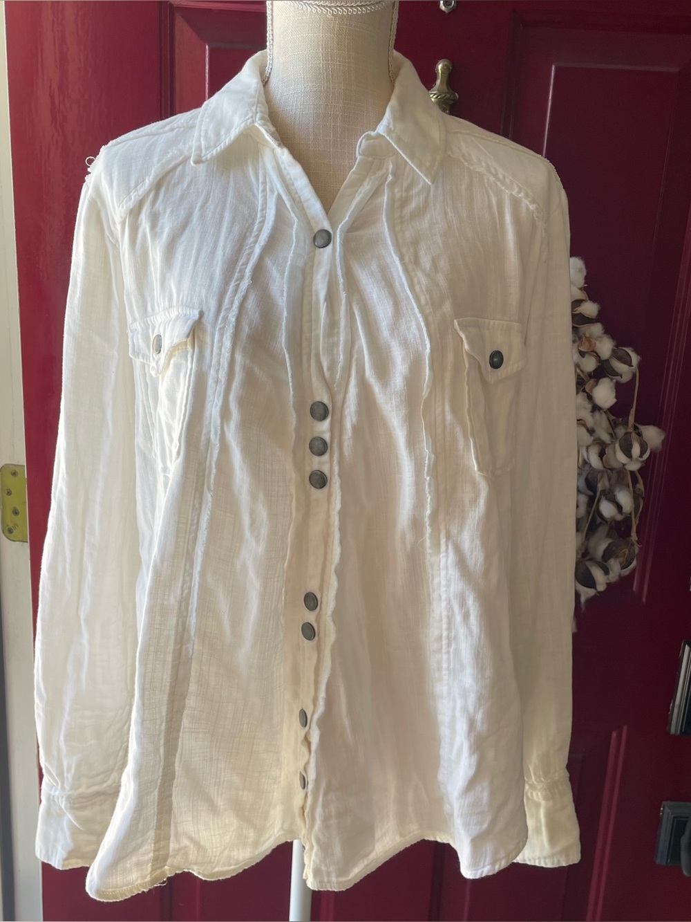 We The Free Cream Button-Front 100% Cotton Women's Shirt (Size S) Free People